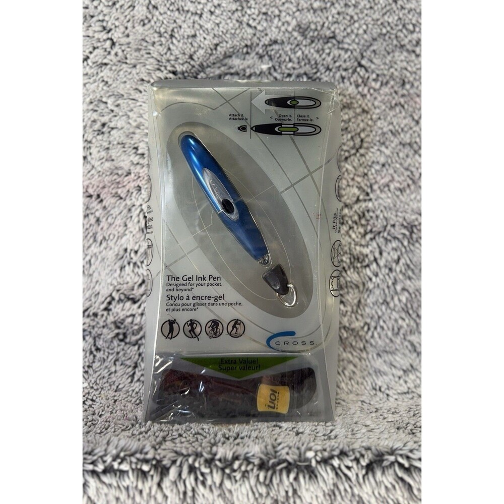 CROSS AURORA BLUE ION GEL‎ INK PEN W/QUICK CLIP, Lanyard & Black Gel Refill READ